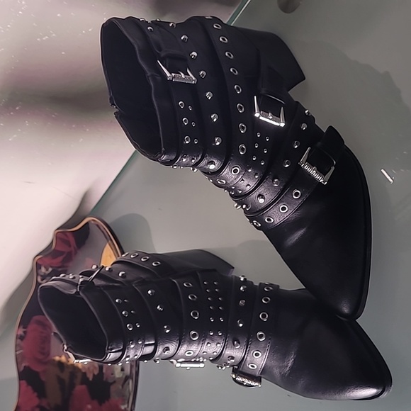 Studded Black Ankle Boots - Picture 9 of 10